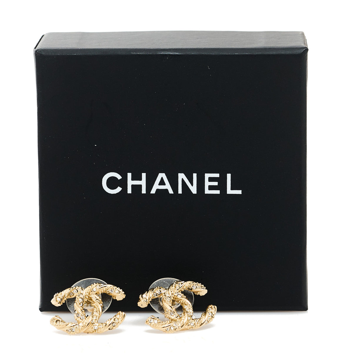Crystal Twisted CC Earrings Gold