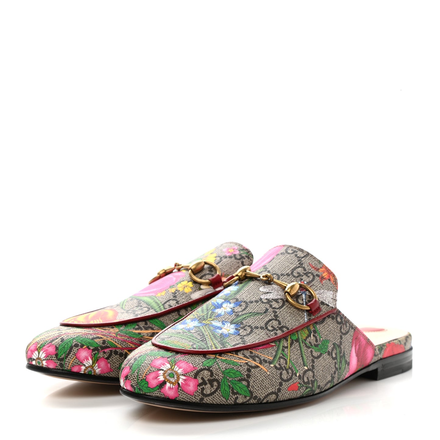 GG Supreme Monogram Flora Womens Princetown Slippers 36 Beige Ebony Multicolor Rosso