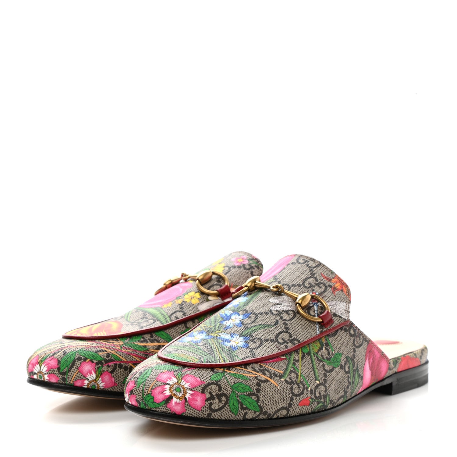 Gucci GG Supreme Monogram Flora Womens Princetown Slippers 36 Beige Ebony Multicolor Rosso 3 of 9