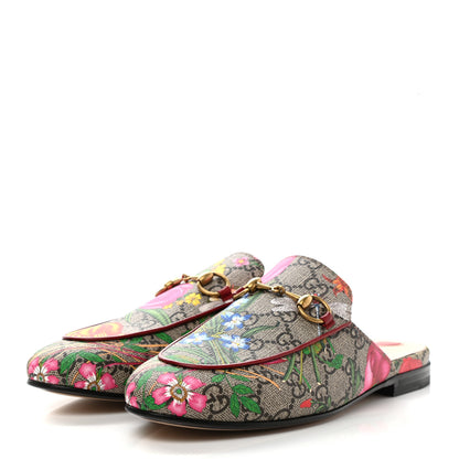Gucci GG Supreme Monogram Flora Womens Princetown Slippers 36 Beige Ebony Multicolor Rosso 3 of 9