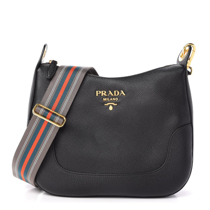 Prada Vitello Daino Zippered Messenger Hobo Black 1 of 10