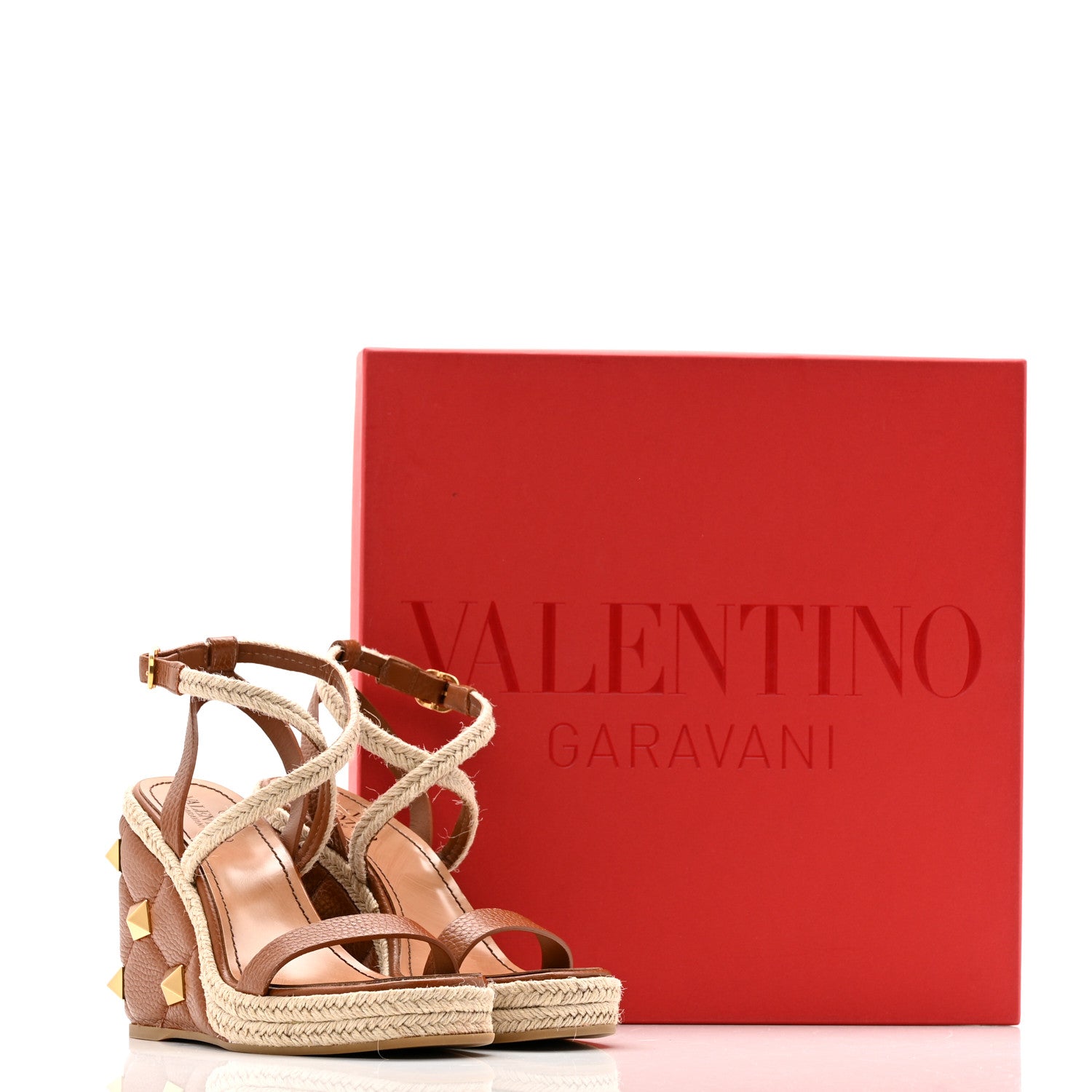 Valentino Garavani Grained Calfskin Roman Stud Espadrille Wedge Ankle Wrap Sandals 35.5 Selleria 13 of 13