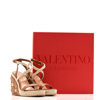 Valentino Garavani Grained Calfskin Roman Stud Espadrille Wedge Ankle Wrap Sandals 35.5 Selleria 13 of 13
