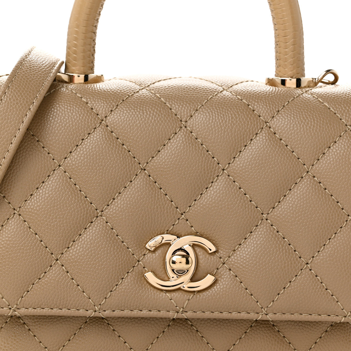 Caviar Lizard Embossed Quilted Extra Mini Coco Handle Flap Dark Beige