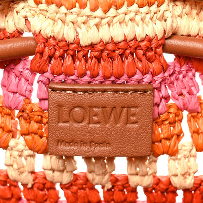 Loewe X PAULA'S IBIZA Raffia Striped Medium Flamenco Knot Clutch Bright Orange Pink 6 of 9