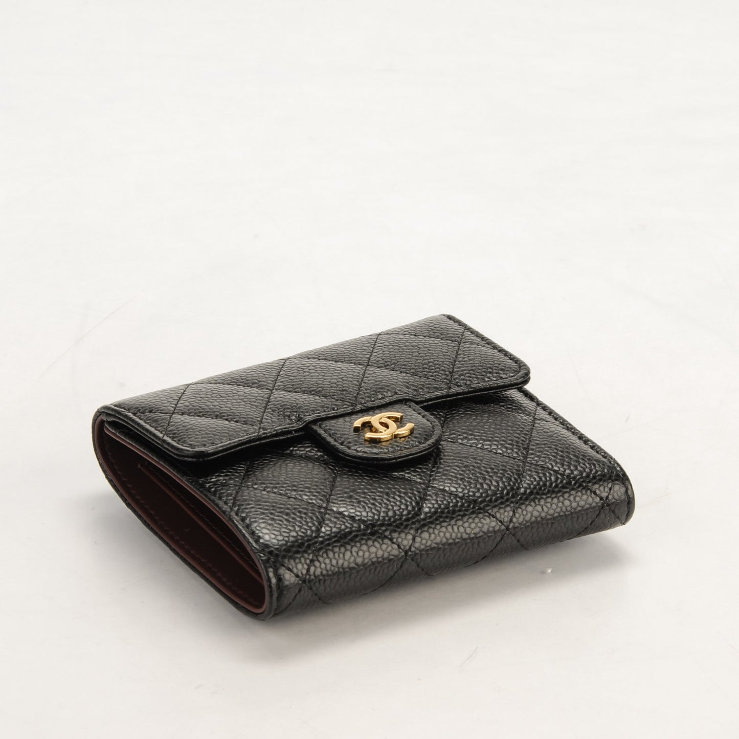 Caviar Quilted Compact Flap Wallet Black