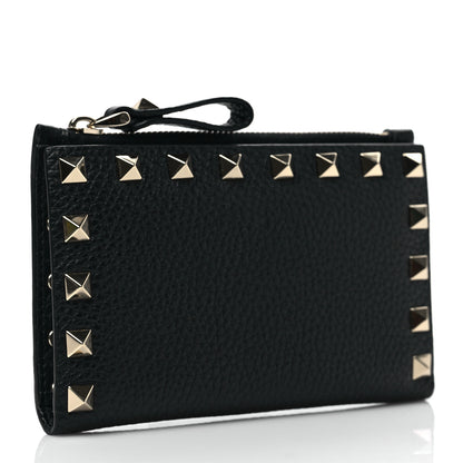 Valentino Garavani Calfskin Rockstud Compact Bi-Fold Wallet Black 3 of 7