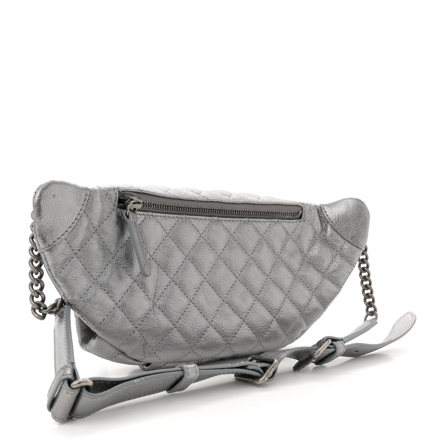 Chanel Metallic Calfskin Quilted Banane Waist Bag Fanny Pack Dark Silver 3 of 10