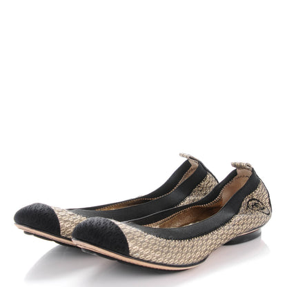 Chanel Metallic Lace Cap Toe Ballerina Flats 37.5 Black Gold 3 of 9