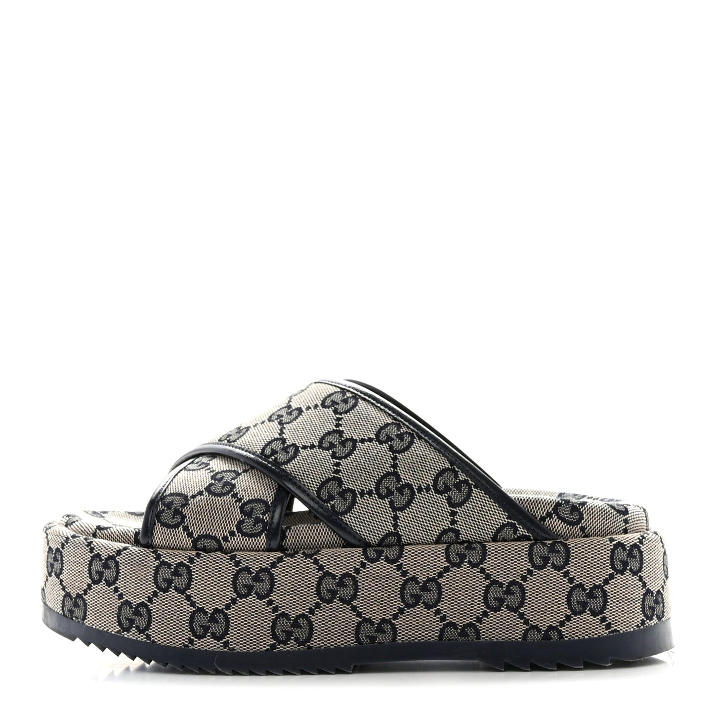 Monogram Criss Cross Platform Slide Sandals 34.5 Beige Blue