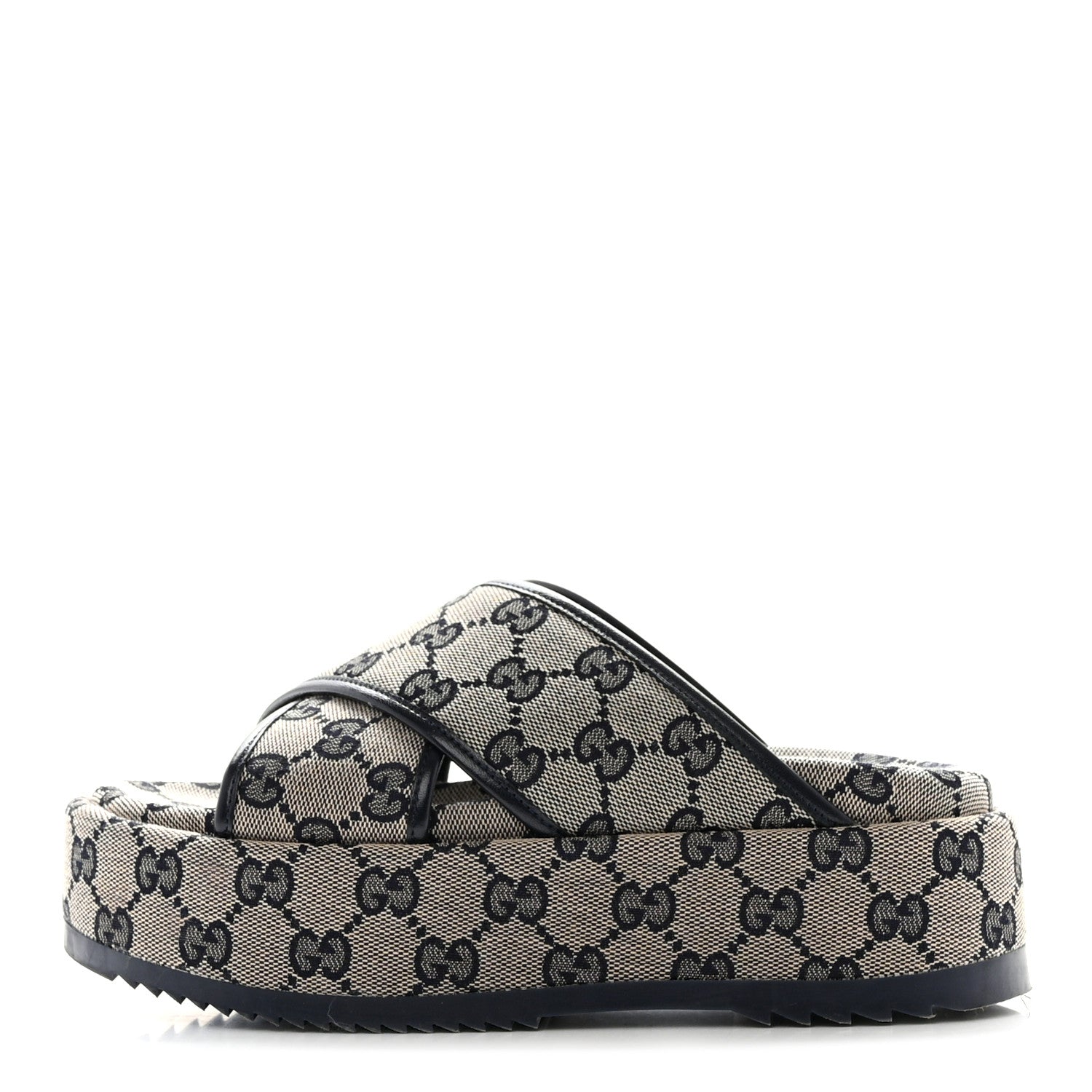 Gucci Monogram Criss Cross Platform Slide Sandals 34.5 Beige Blue 1 of 11