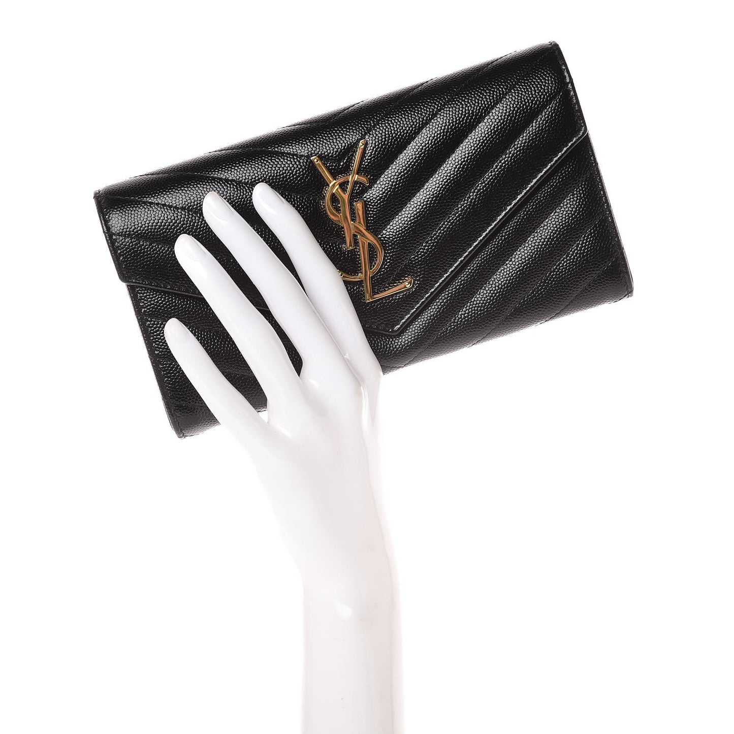 Grain De Poudre Matelasse Chevron Monogram Flap Wallet Black