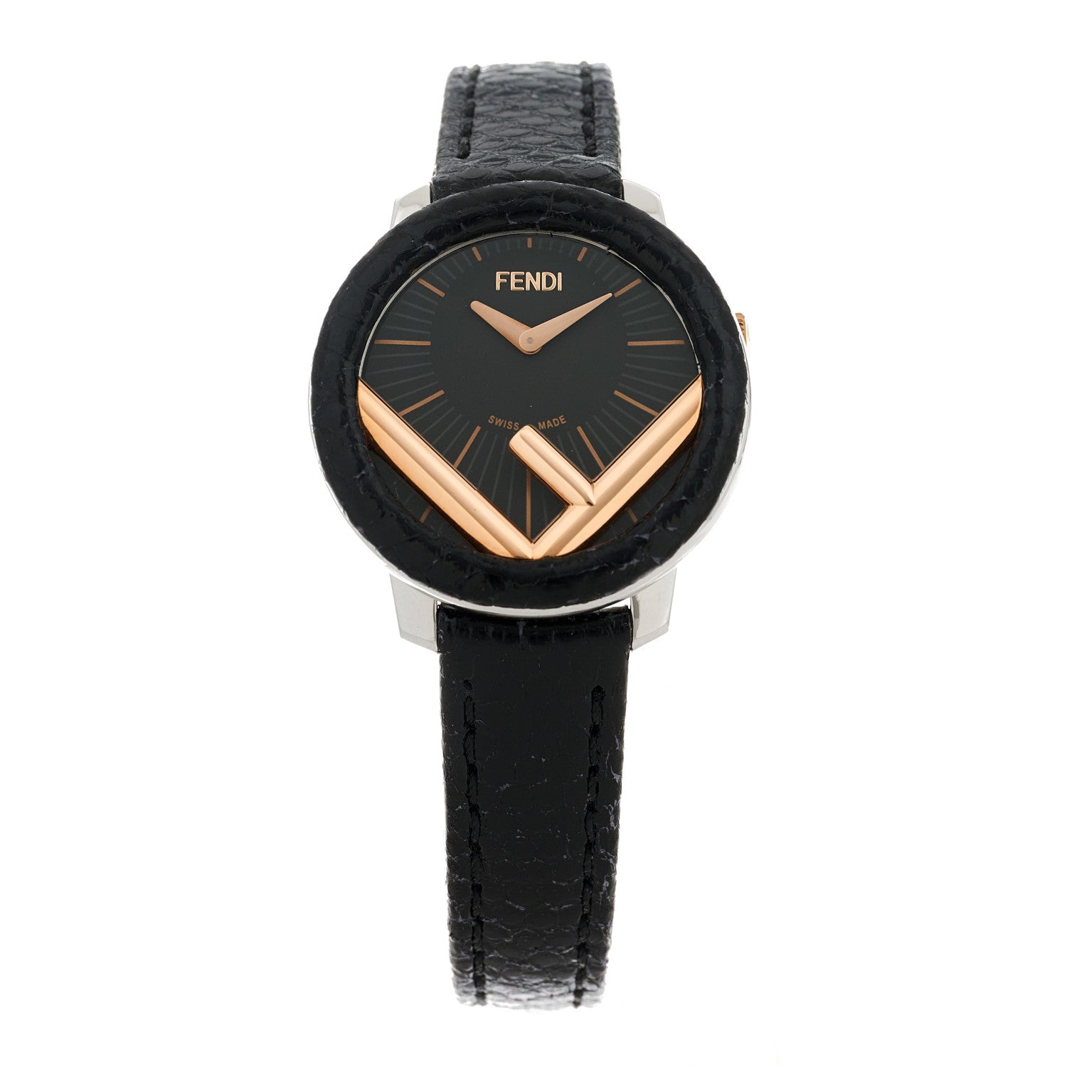 Fendi Stainless Steel Calfskin 28mm Run Away Quartz Watch Black 1 of 5