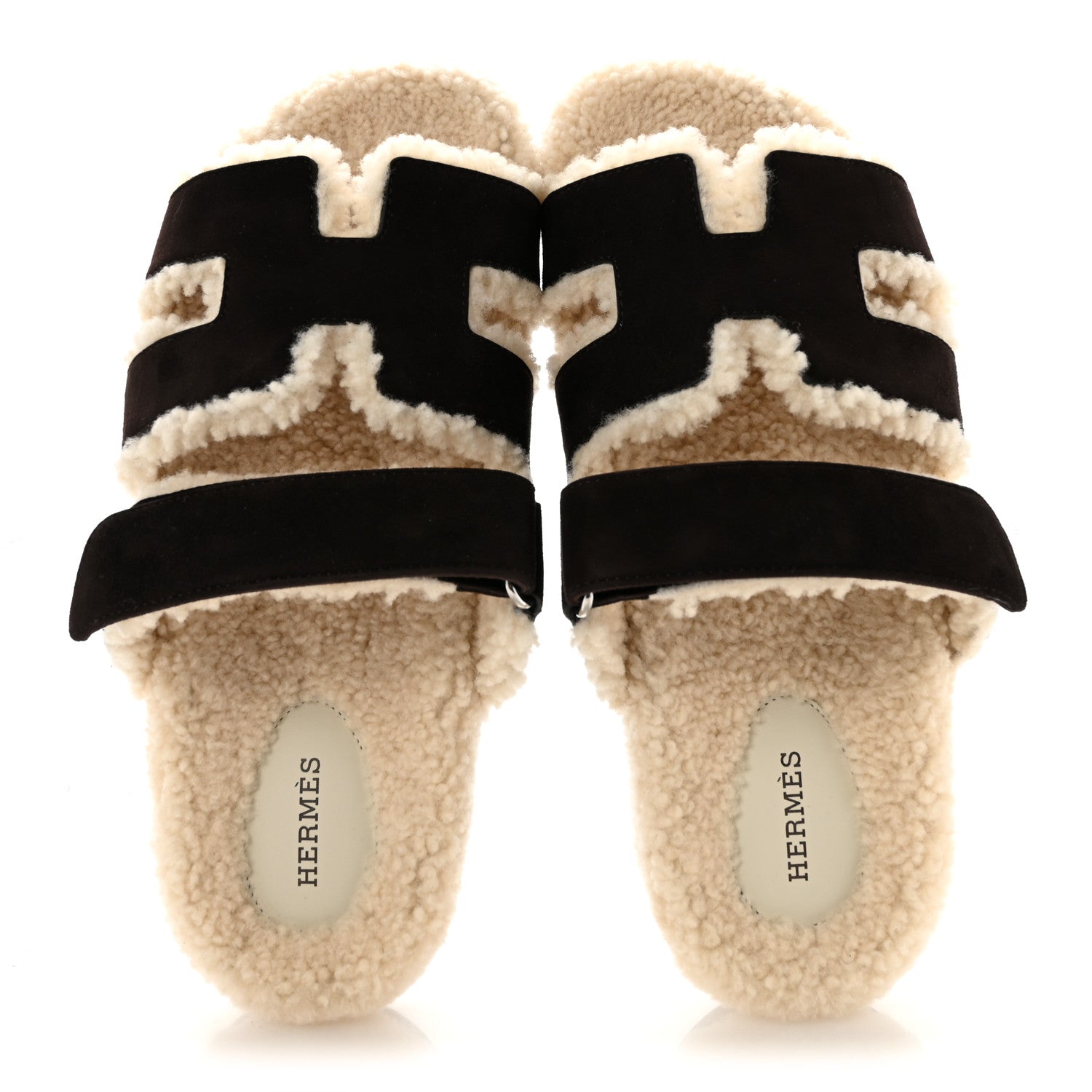 Hermes Suede Goatskin Woolskin Womens Chypre Sandals 40 Marron Ebene 2 of 10