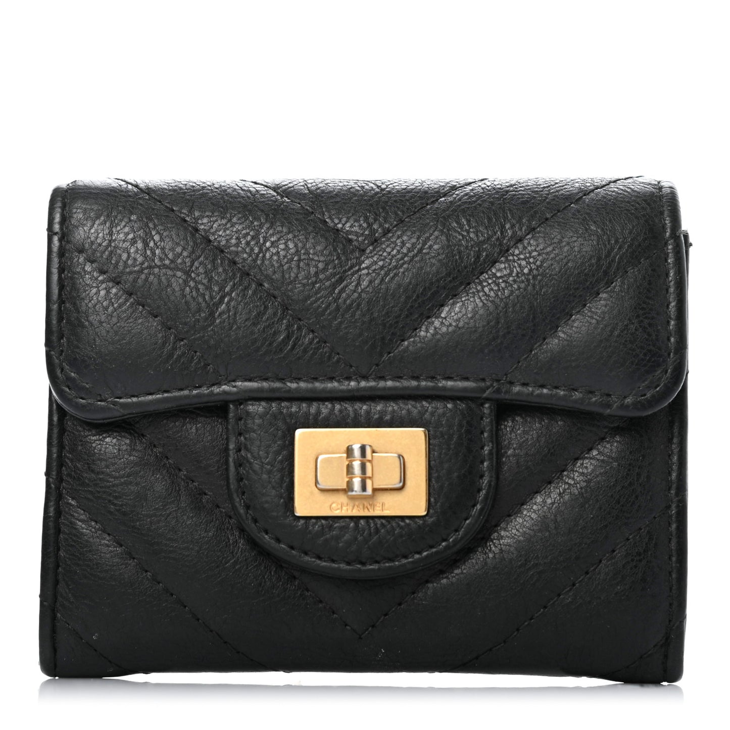 Crumpled Calfskin Chevron Quilted Reissue Card Holder Black