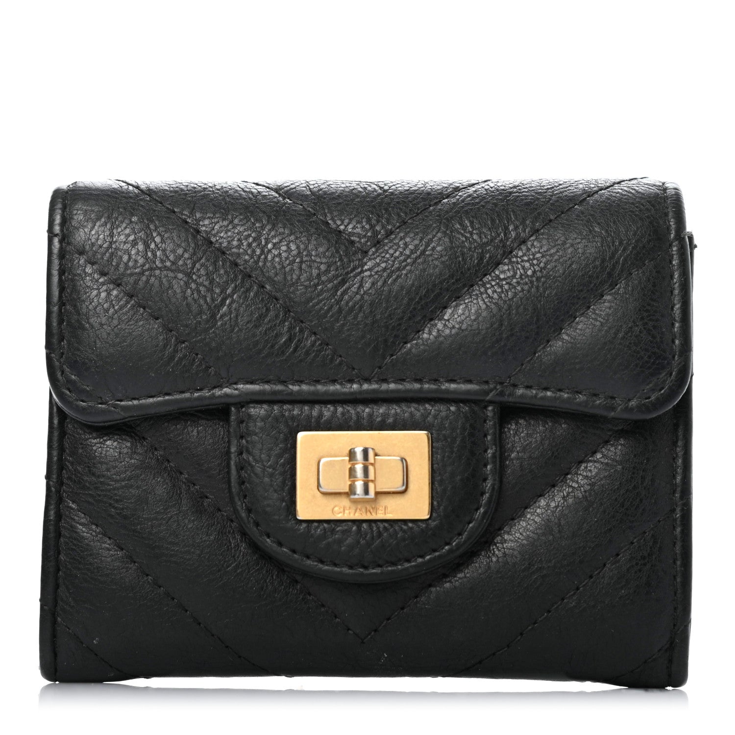 Chanel Crumpled Calfskin Chevron Quilted Reissue Card Holder Black 1 of 8