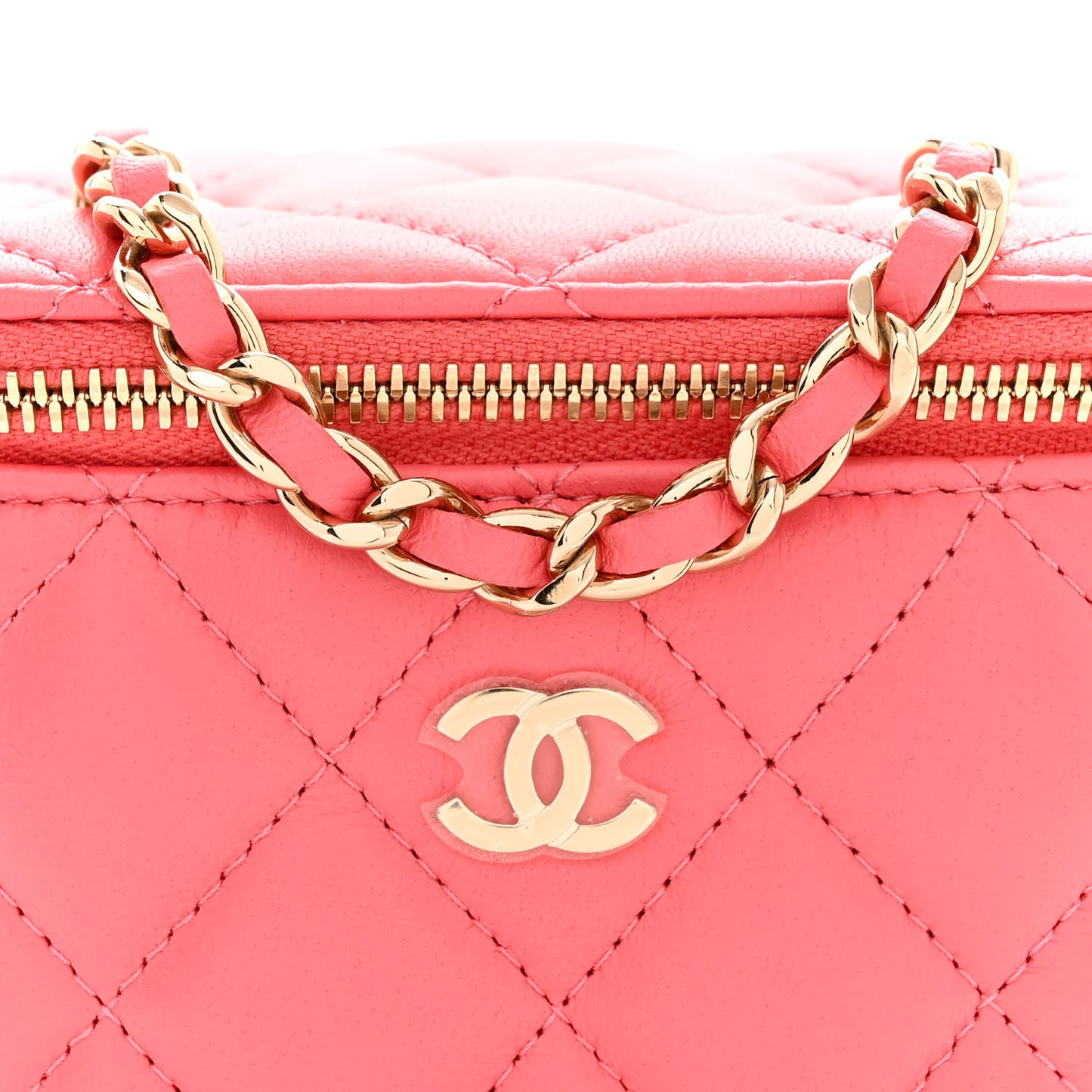Lambskin Quilted Mini Vanity Case With Chain Pink