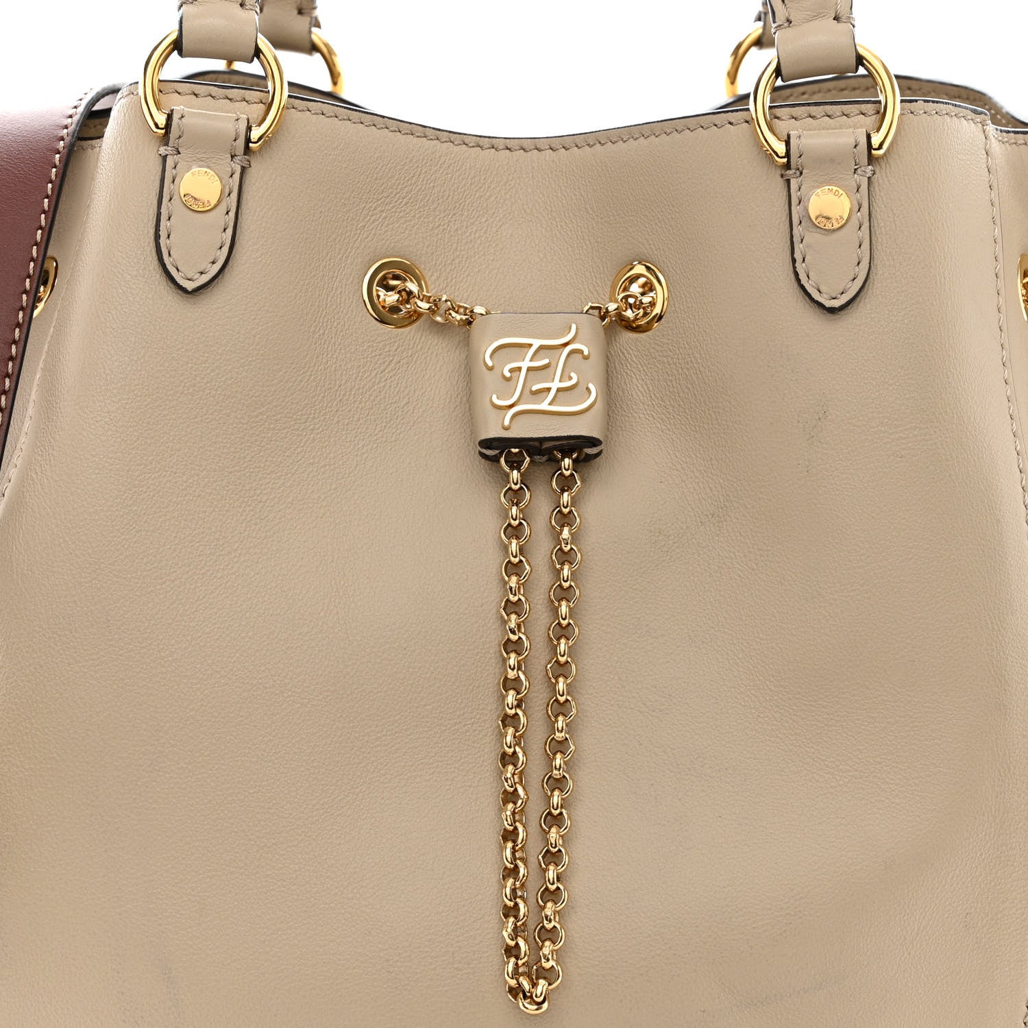 Fendi Vitello Grace King Karligraphy Chain Bucket Bag Nuvola Praline 9 of 11