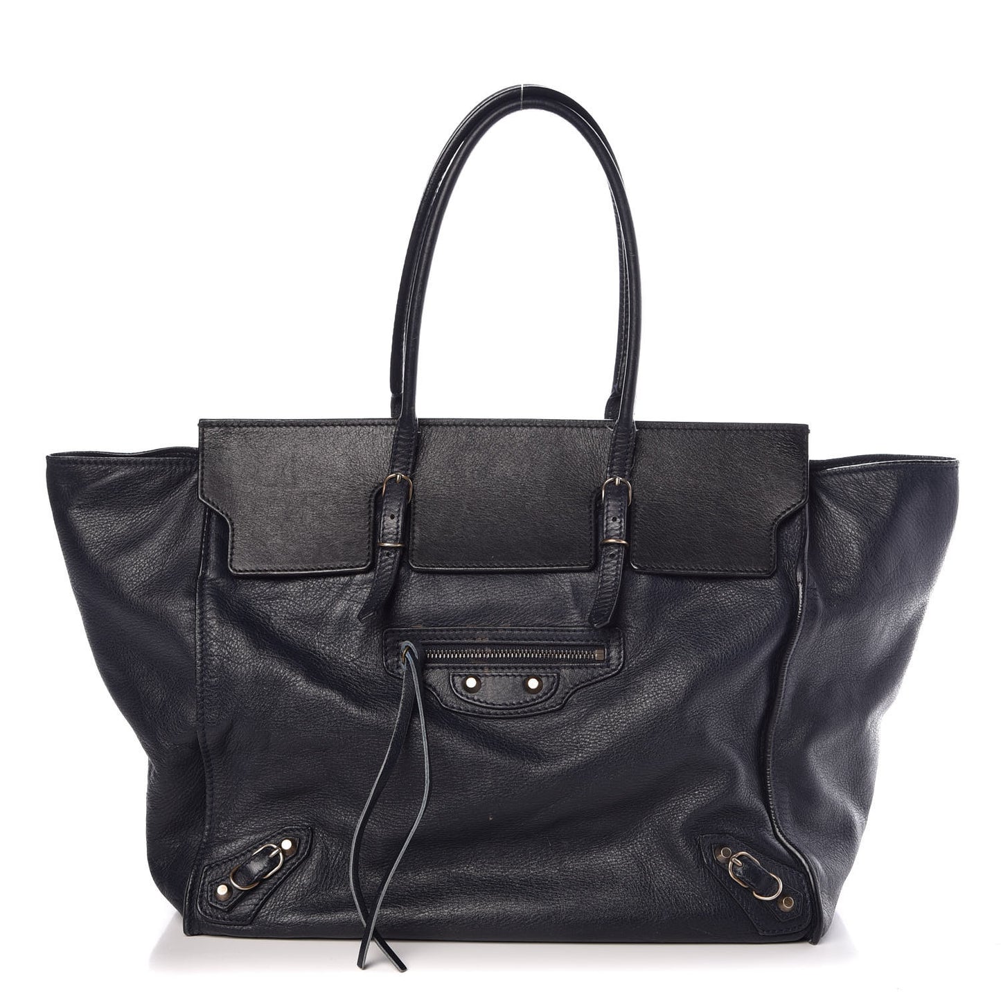 Calfskin Papier Ligne A5 Flap Tote Bleu Roi Black