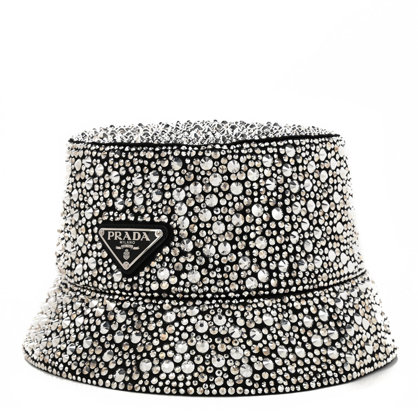 Satin Crystal Metal Triangle Logo Womens Bucket Hat M Metal