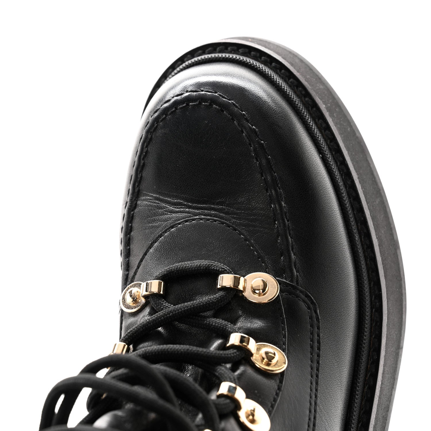Chanel Calfskin Knit Lace Up Combat Boots 39 Black 9 of 12