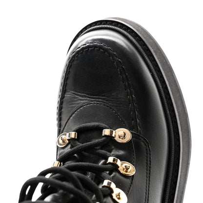 Chanel Calfskin Knit Lace Up Combat Boots 39 Black 9 of 12