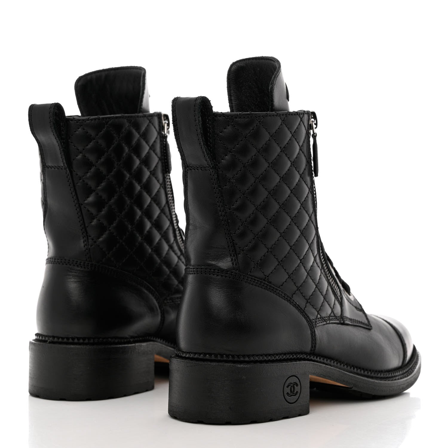 Chanel Calfskin Quilted Lace Up Combat Boots 38 Black 4 of 9