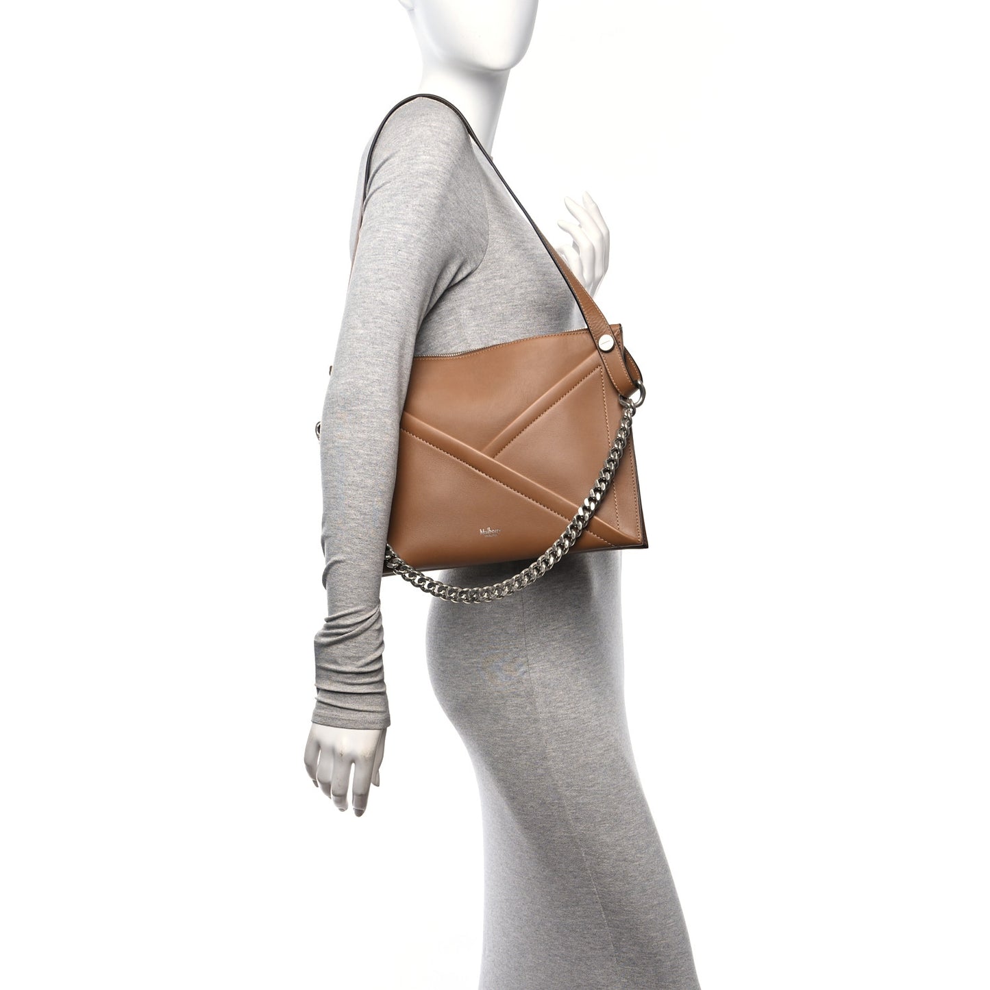 Matte Smooth Calfskin M Zippered Bag Teak