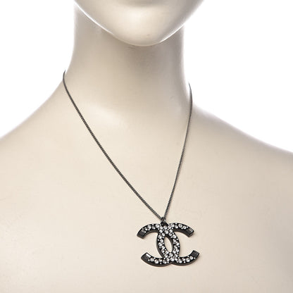 Chanel Crystal Resin CC Pendant Necklace Black 2 of 6
