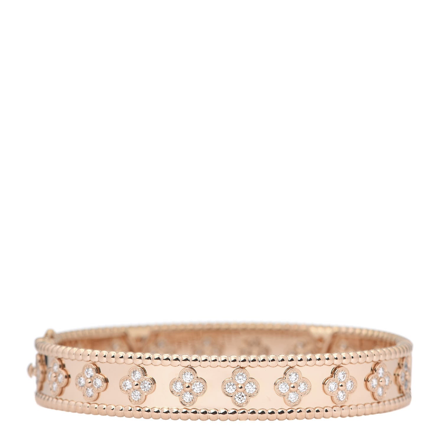 Van Cleef & Arpels 18K Rose Gold Diamond Perlee Clovers Bangle Bracelet M 3 of 7