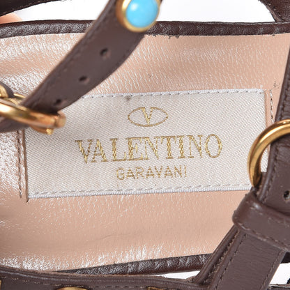 Valentino Garavani Calfskin Rockstud Rolling Ankle Wrap Flat Thong Sandals 37 Cacao 6 of 8