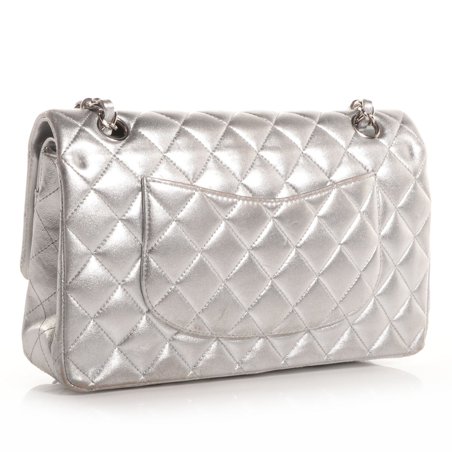 Lambskin Medium Double Flap Silver