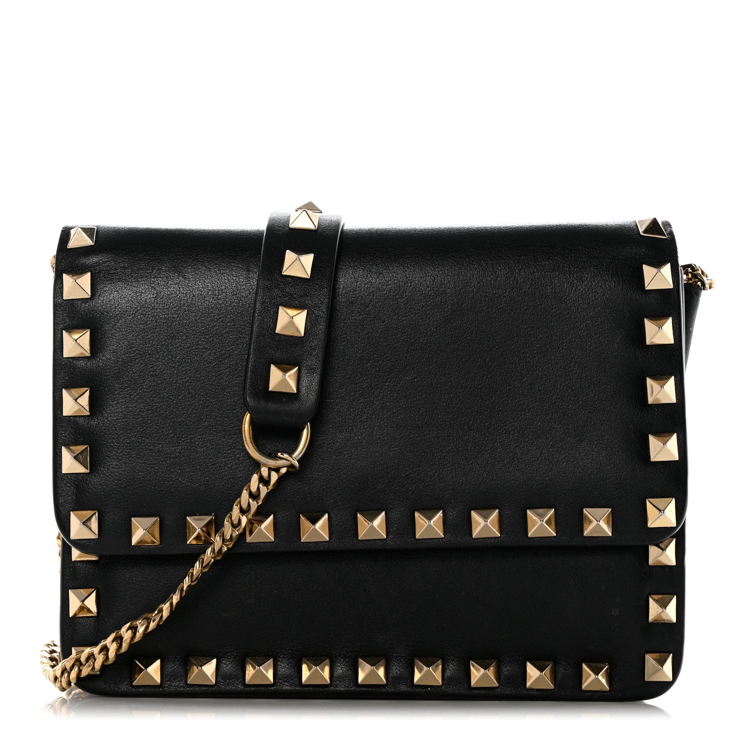 Valentino Garavani Vitello Mini Rockstud Flap Wallet on Strap Black 1 of 12