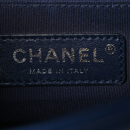 Chanel Calfskin Painted Chevron Embossed Small Boy Flap Dark Blue 6 of 11