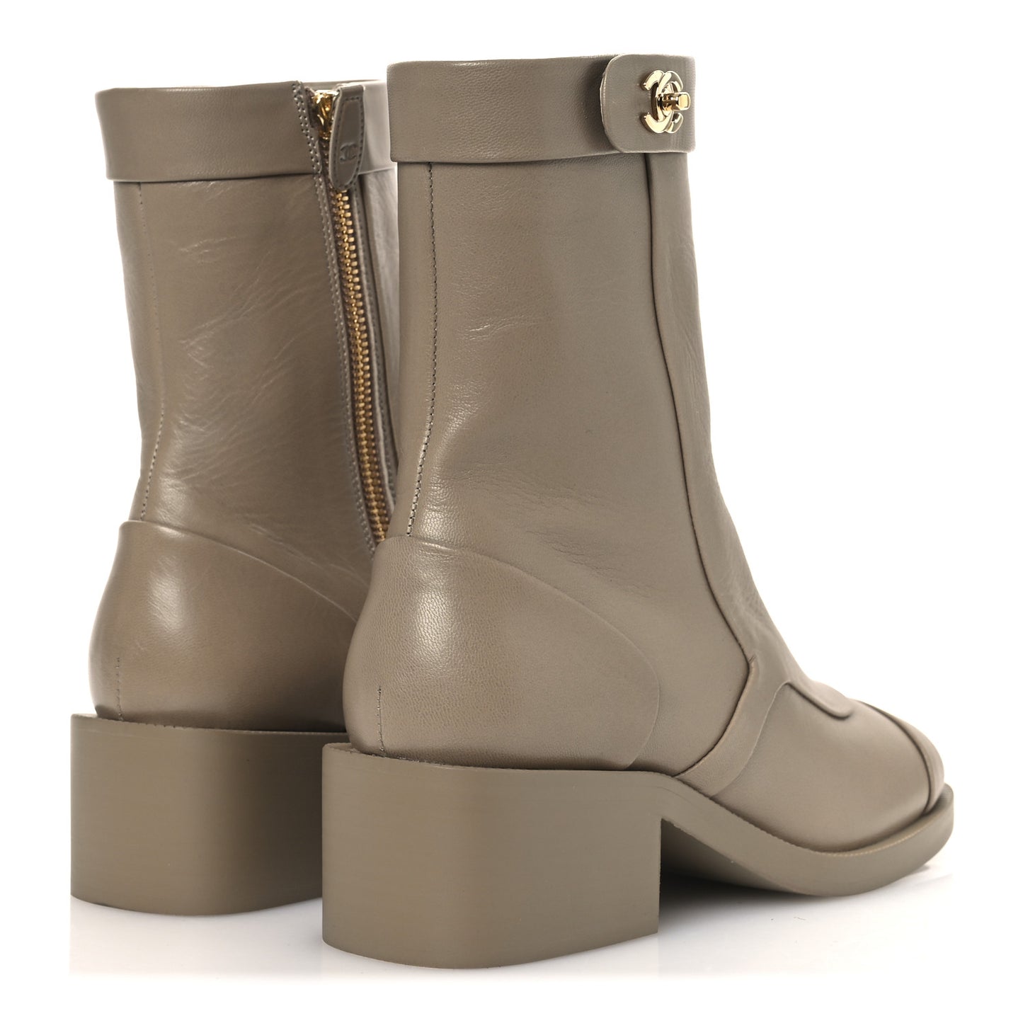 Shiny Goatskin Cap Toe Short Boots 37.5 Beige
