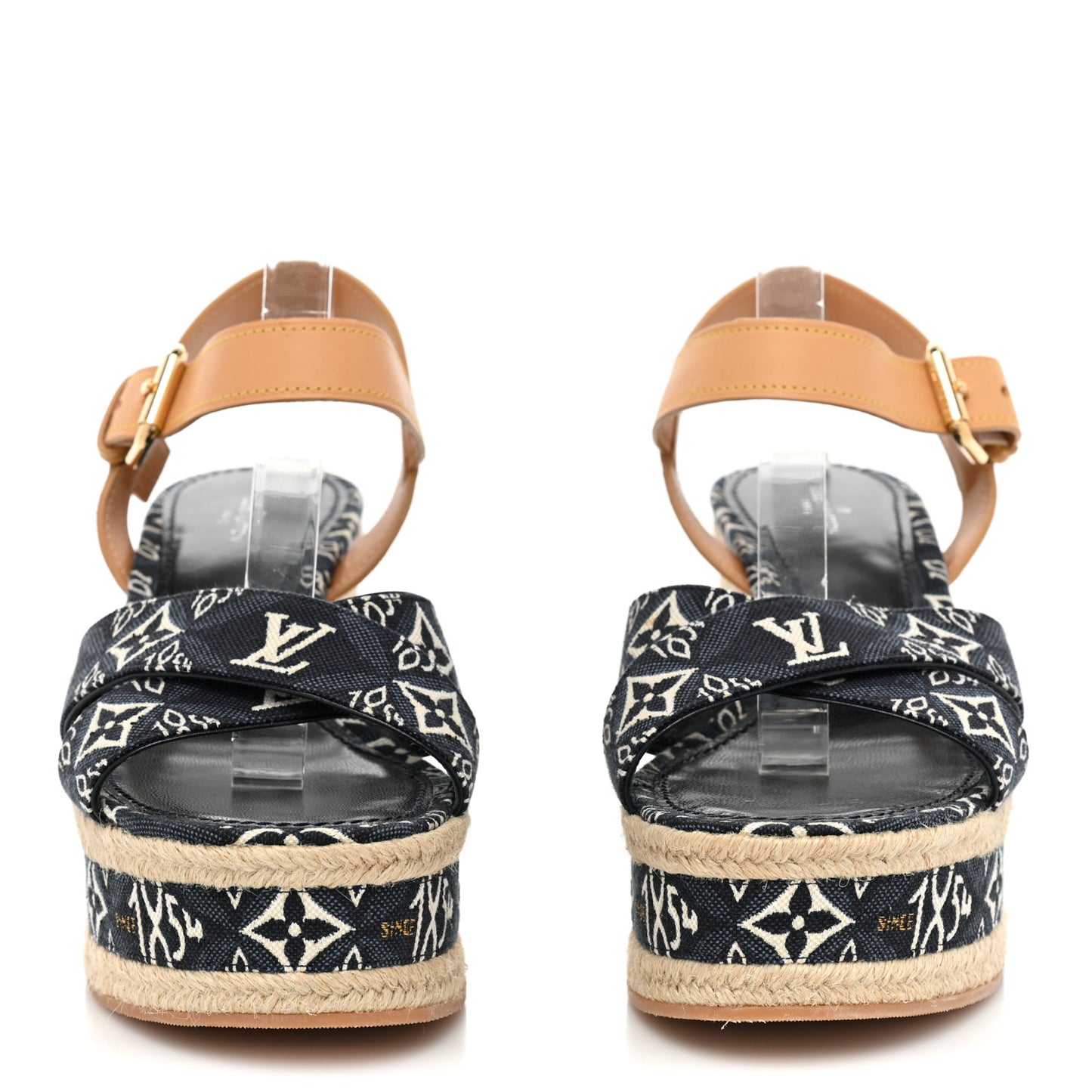 Jacquard Calfskin Since 1854 Boundary Wedge Sandals 39 Blue