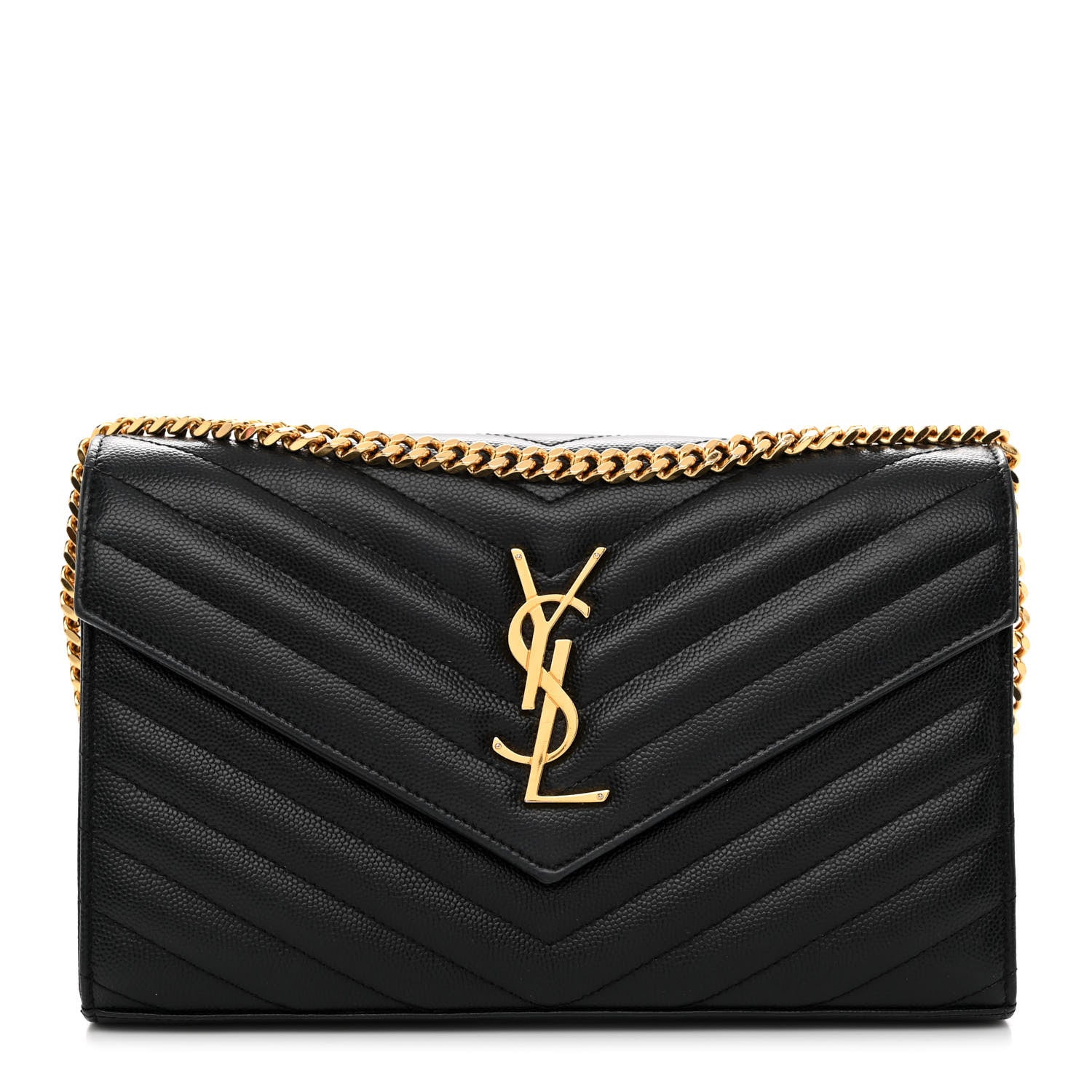 Saint Laurent Grain De Poudre Matelasse Chevron Monogram Chain Wallet Black 1 of 11