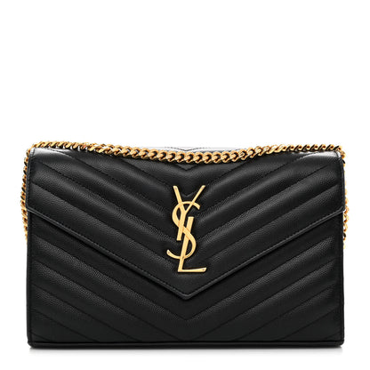 Saint Laurent Grain De Poudre Matelasse Chevron Monogram Chain Wallet Black 1 of 11