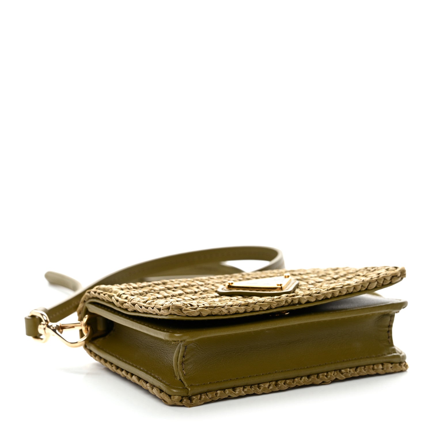 Prada Raffia Effect Crochet Metal Triangle Logo Card Holder Oliva 4 of 10