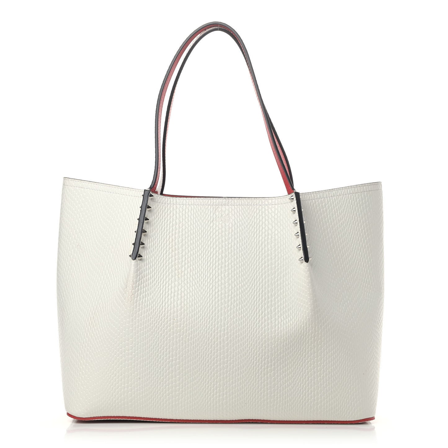 Calfskin Lizard Embossed Spikes East West Cabata Tote White