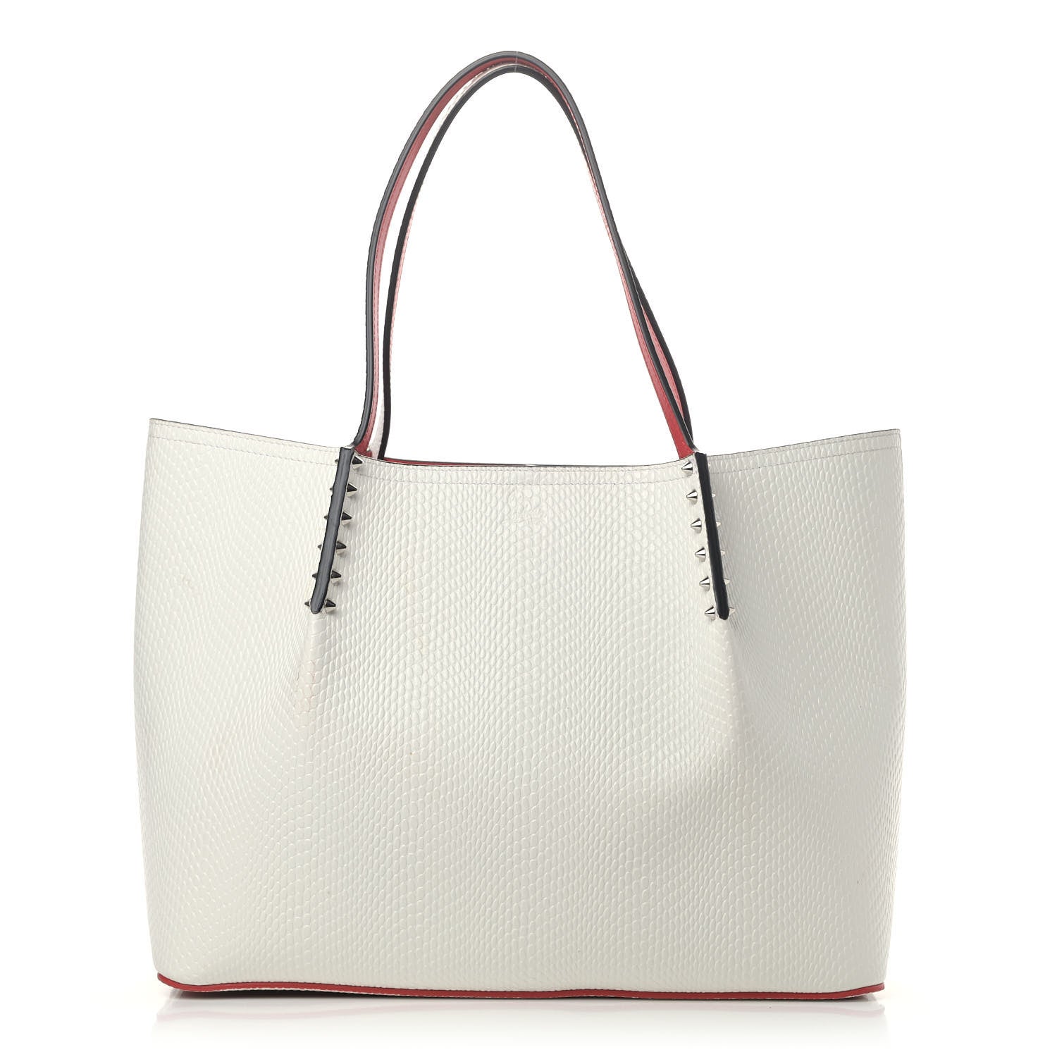 Christian Louboutin Calfskin Lizard Embossed Spikes East West Cabata Tote White 1 of 8