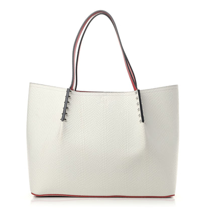 Christian Louboutin Calfskin Lizard Embossed Spikes East West Cabata Tote White 1 of 8
