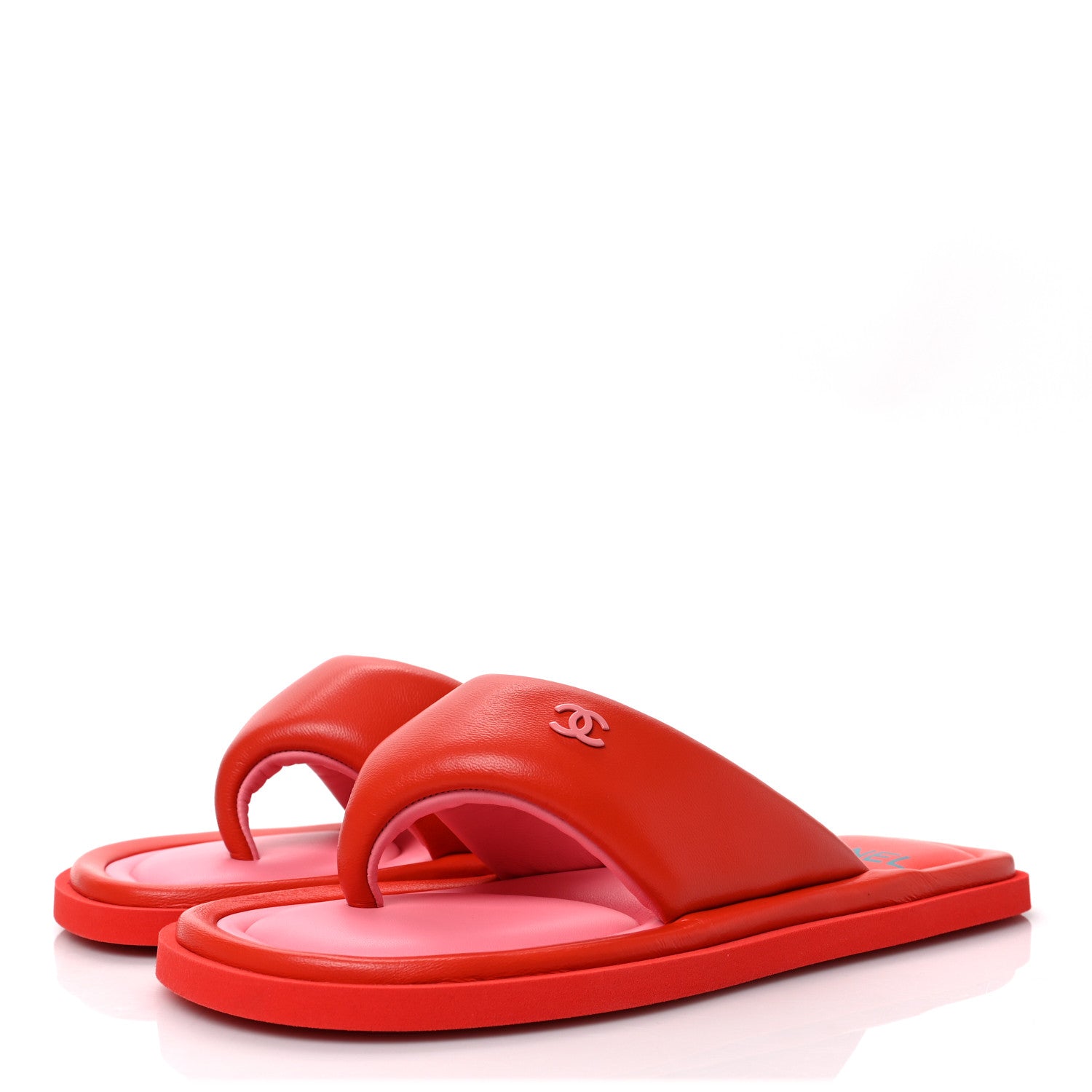 Chanel Lambskin Padded Pool Thong Sandals 38 Light 38 Red Pink 3 of 9