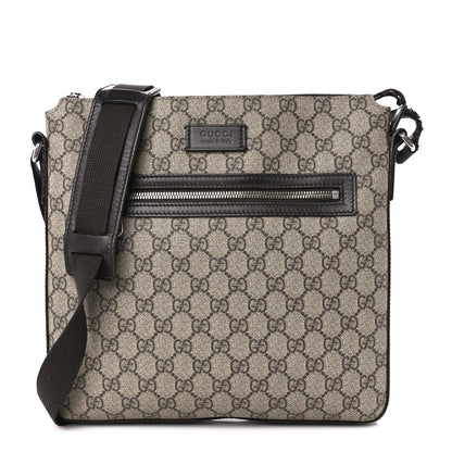 Gucci GG Supreme Monogram Flat Messenger Bag Black 1 of 13