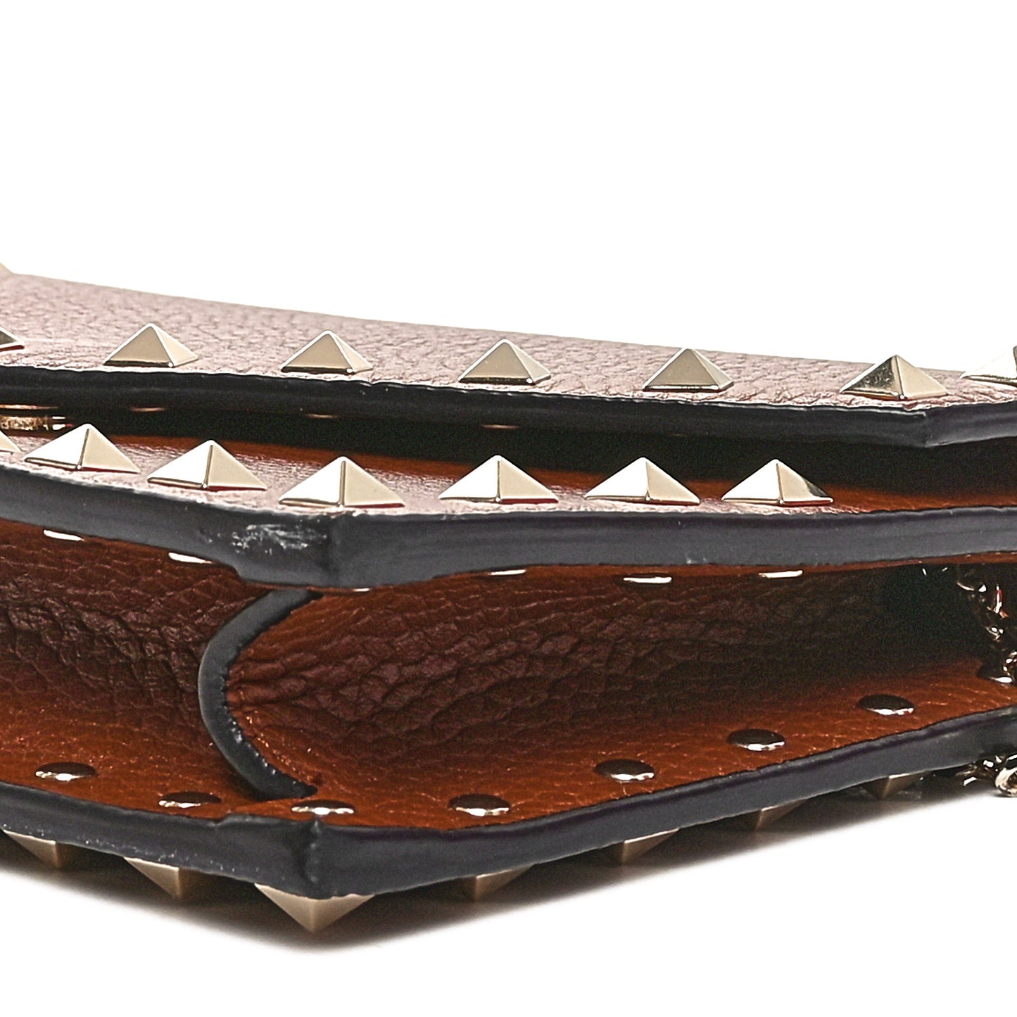 Pebbled Calfskin Rockstud Envelope Wallet on Chain Bright Cognac