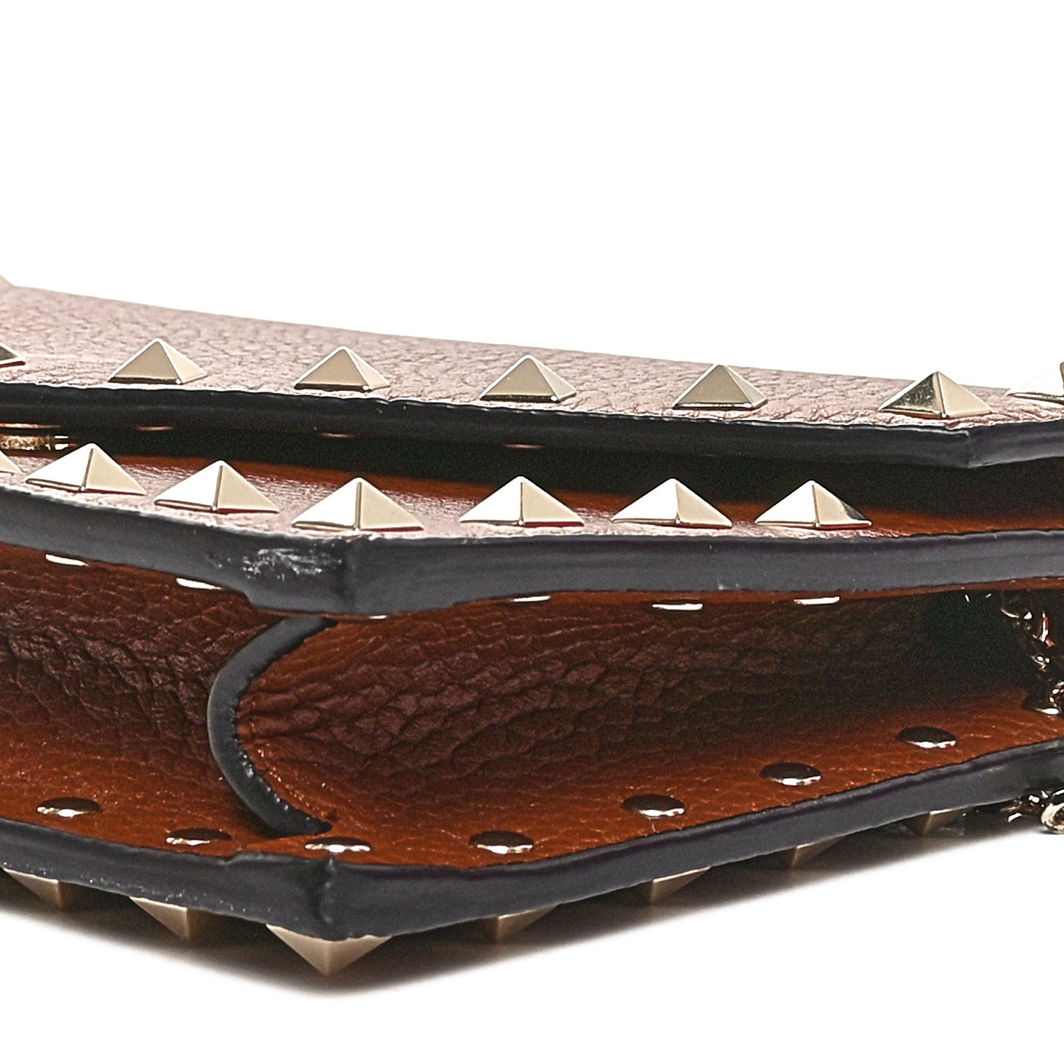 Valentino Garavani Pebbled Calfskin Rockstud Envelope Wallet on Chain Bright Cognac 9 of 10