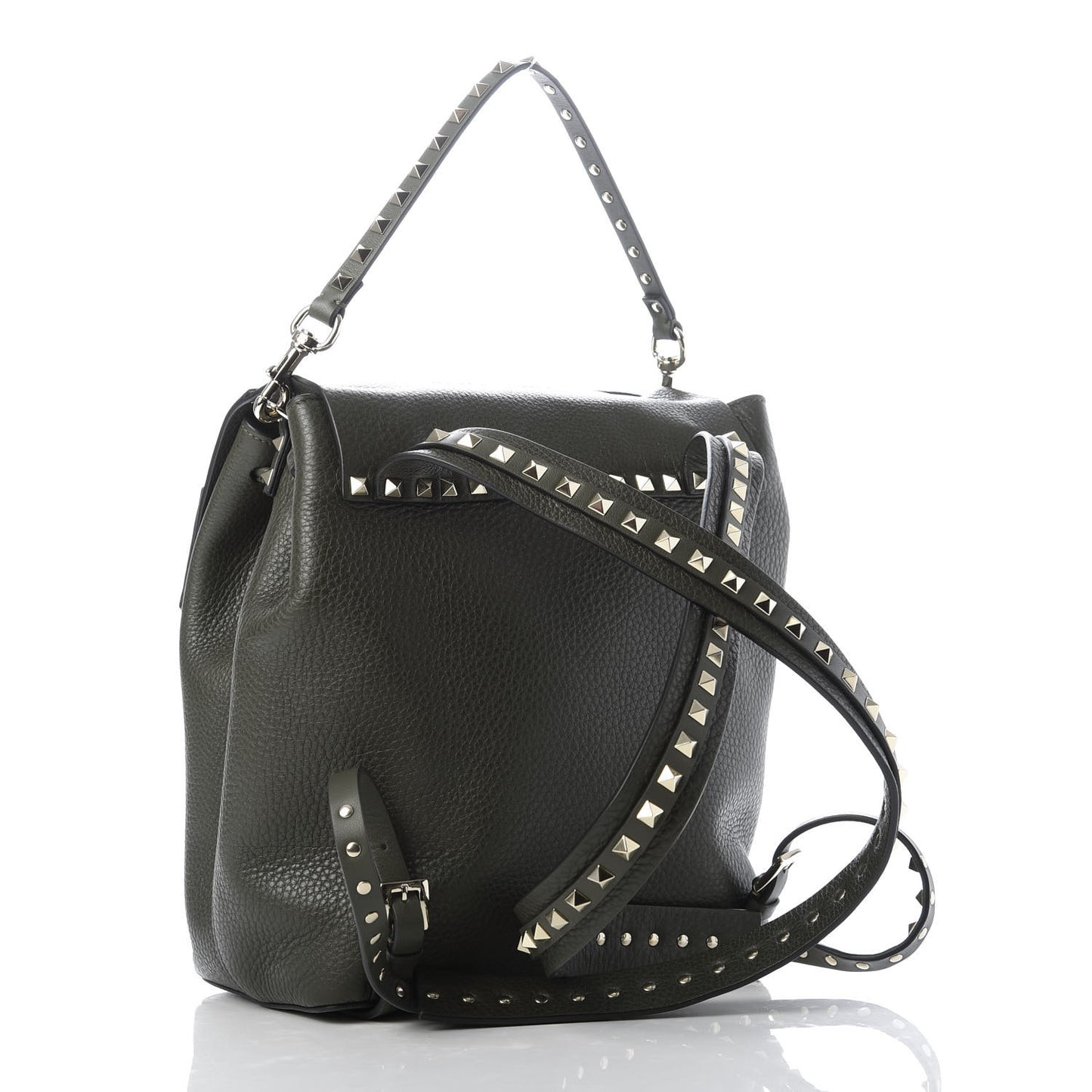 Grained Calfskin Rockstud Backpack Dark Green