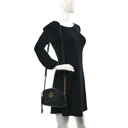 Gucci Calfskin Matelasse Small GG Marmont Chain Shoulder Bag Black 2 of 9
