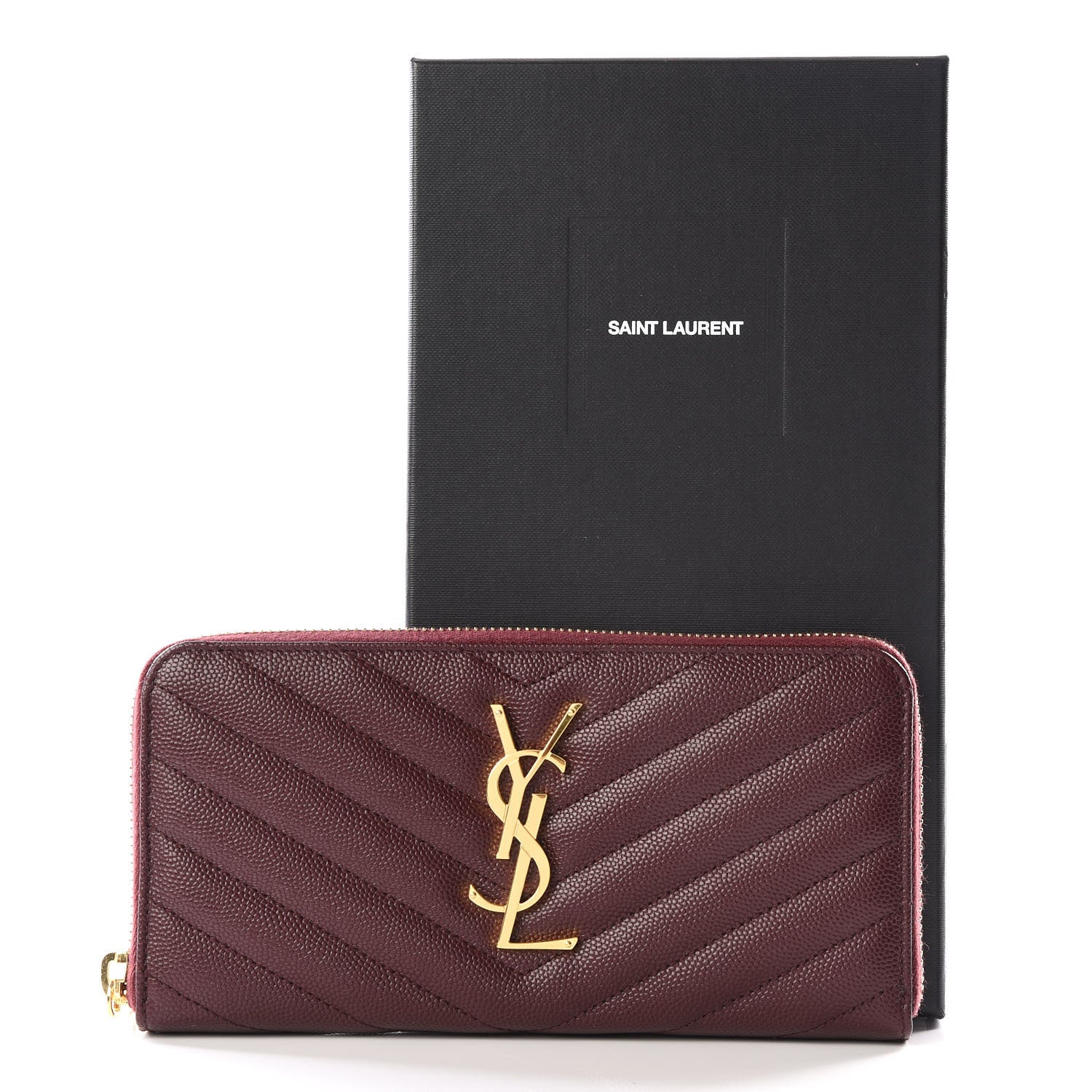 Saint Laurent Grain De Poudre Matelasse Chevron Monogram Zip Around Wallet Amaranto 9 of 9