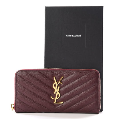 Saint Laurent Grain De Poudre Matelasse Chevron Monogram Zip Around Wallet Amaranto 9 of 9